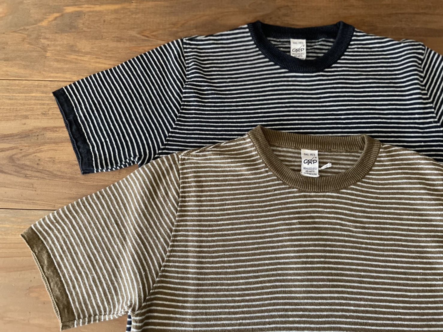 G.R.P LINEN CREW NECK SWEATER Short sleeves イタリアメイドのリネンクルーネック半袖ニット