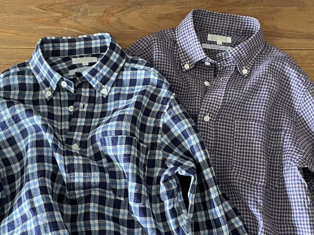 SOUTIENCOL RE-MAKE POLO　LINEN CHECK B.D.SHIRT　