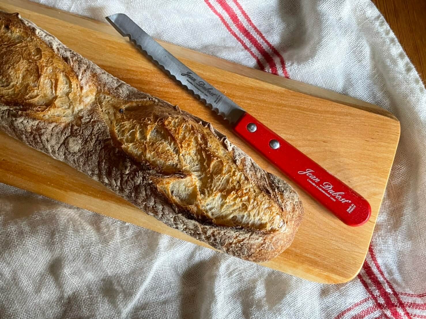 Jean Dubost Wood Handle mIni Bread Knife and Wood Cutting board