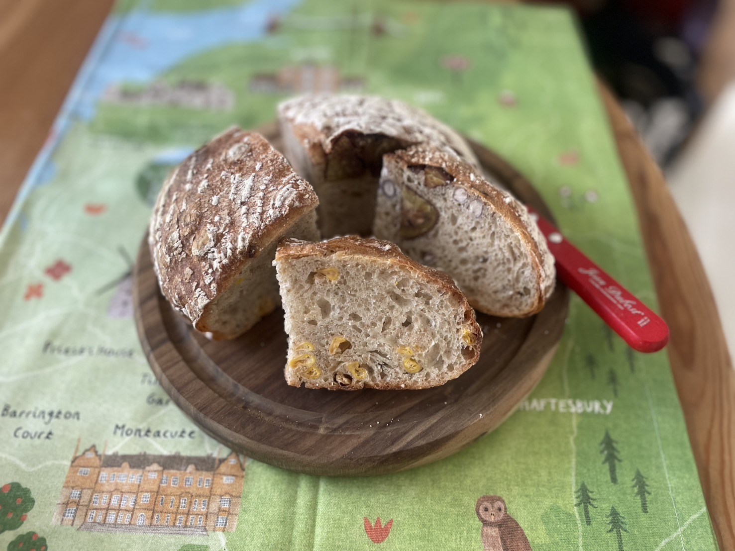 Jean Dubost Wood Handle mIni Bread Knife and Wood Cutting board